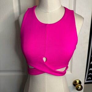 Fabletics Vibrant neon pink crop top/sports bra w cutouts size small supportive